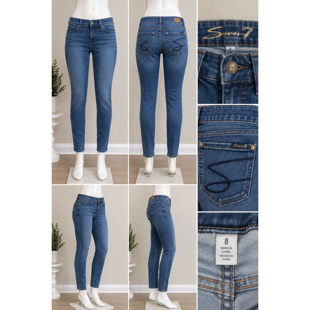 Seven7 Women’s Skinny Jeans Size 8 Medium Wash Stretch Denim Mid Rise